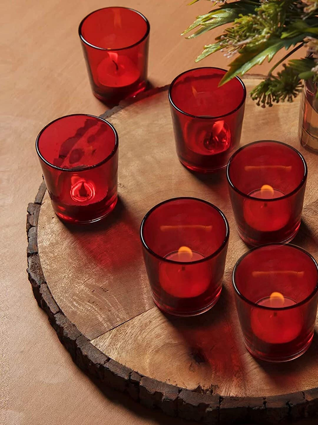 Buy Set Of 6 Glass Votive Tea Light Tied Ribbons 7071