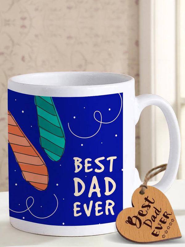 Fathers Day Gift for Dad from Son Daughter- Combo Pack Printed Coffee Mug with Wooden Tag