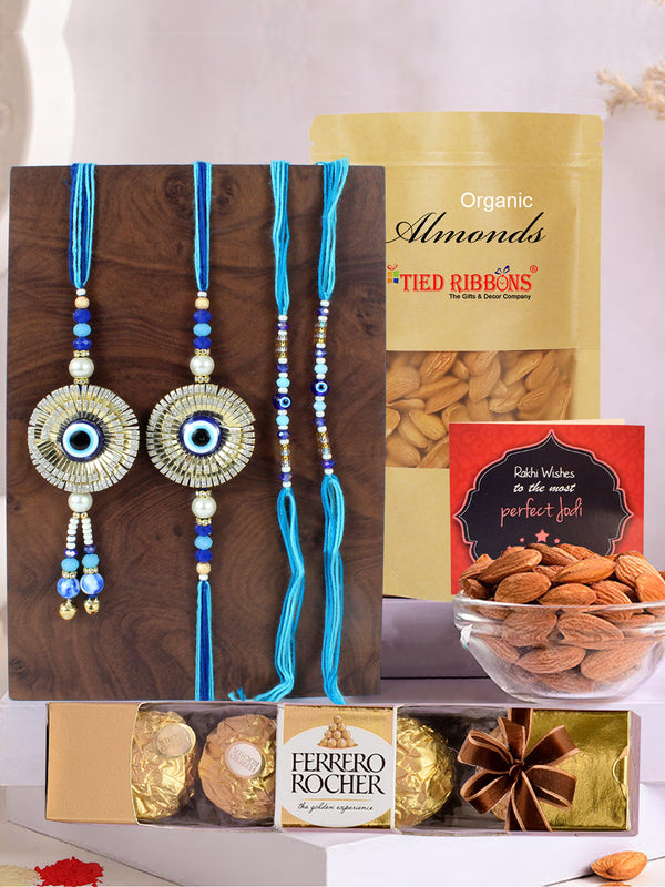 Premium Family Rakhi with Chocolate and Dry Fruits | Rakhi Card & Roli Chawal