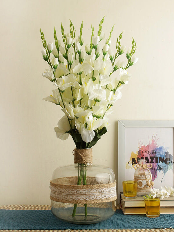 White and Green Gladiolus Artificial Flower