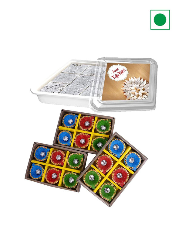 Set Of 3 Diwali Diya & Sweet Gifts 200g