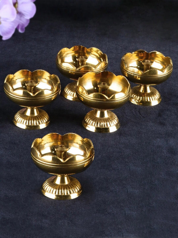 Gold Toned 5 Pieces Akhand Brass Diyas