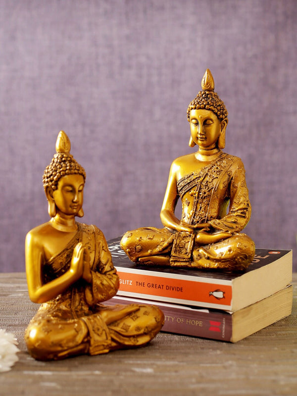 Set Of 2 Gold-Toned Polyresin Buddha Showpieces