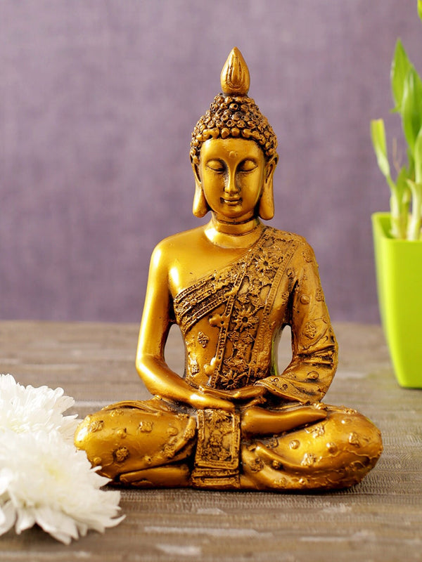 Gold-Toned Polyresin Meditating Buddha Showpiece