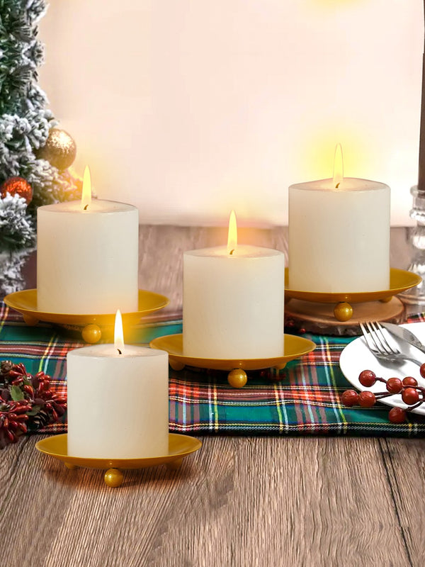 Gold-Toned 4 Pieces Candle Holder Plate Stand