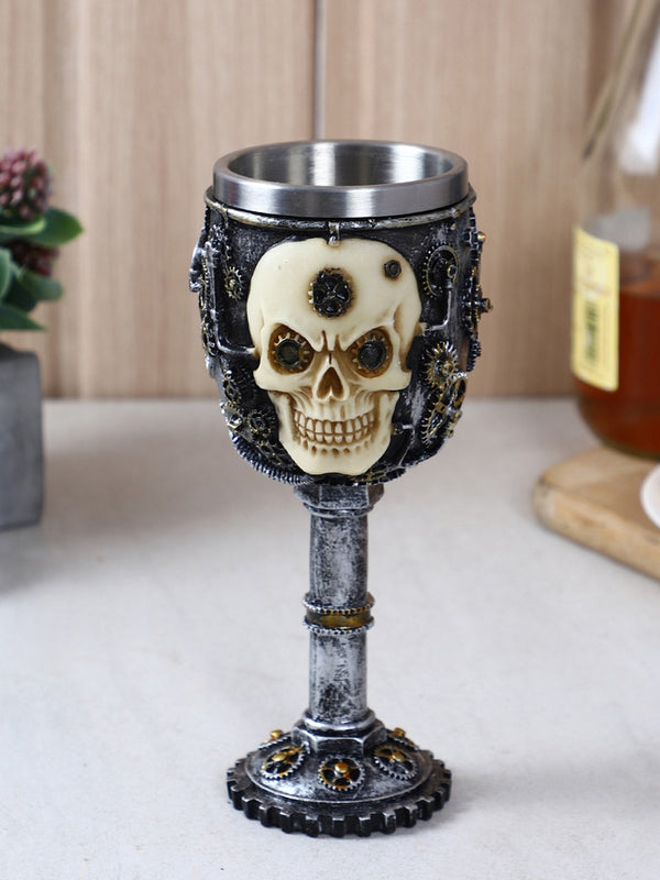 Silver-Toned & Biege Skull Wine Mug