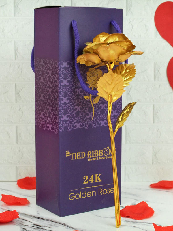 Valentine Gold-Toned Artificial Rose Flower Stick