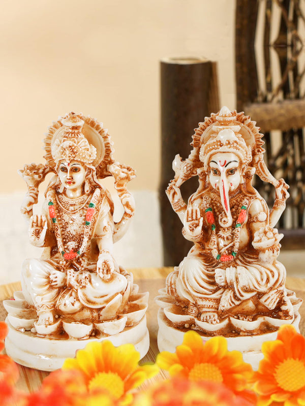 Set of 2 Bronze-Toned Lord Lakshmi Ganesha Idol Showpieces