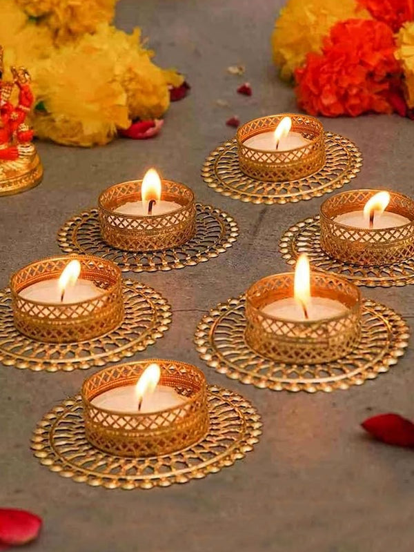 Set of 6 Gold Toned Decoration Tealight