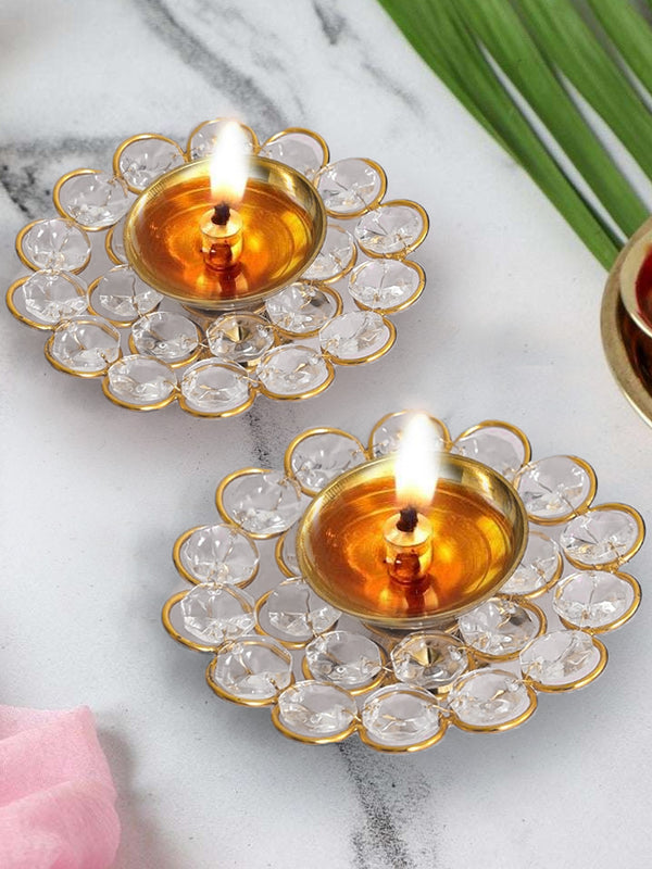 Set of 2 Gold Diamond Decorative Crystal Diyas