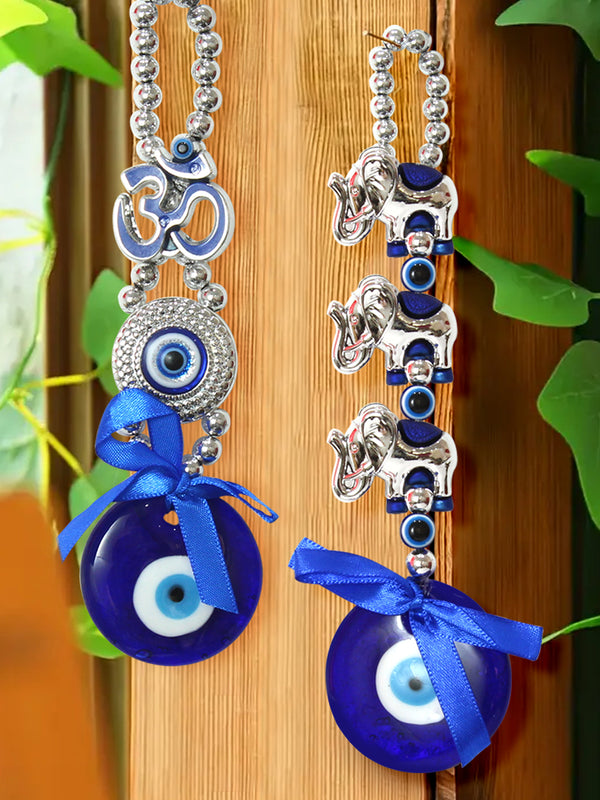 Blue 2 Pieces Om & Elephant Evil Eye Door Wall Hangings