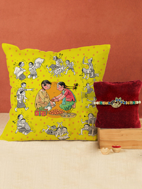 Diamond Designer Peacock rakhi Brother Bhaiya Cushion Pillow (12 * 12 Inch)