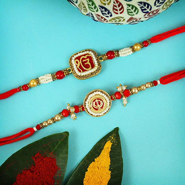 Punjabi Rakhi for Brother Set of 2 Rakhi with Card and Roli Chawal Tika