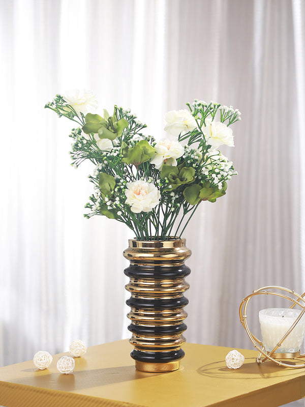 Black & Gold Toned Ring Cut Designer Flower Vase